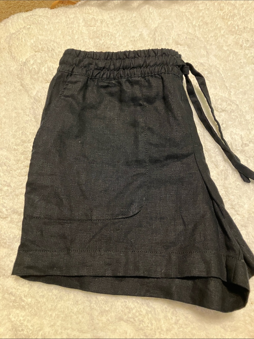 Garnet Hill Black 100% Linen High-Waist Elastic Drawstring Shorts
